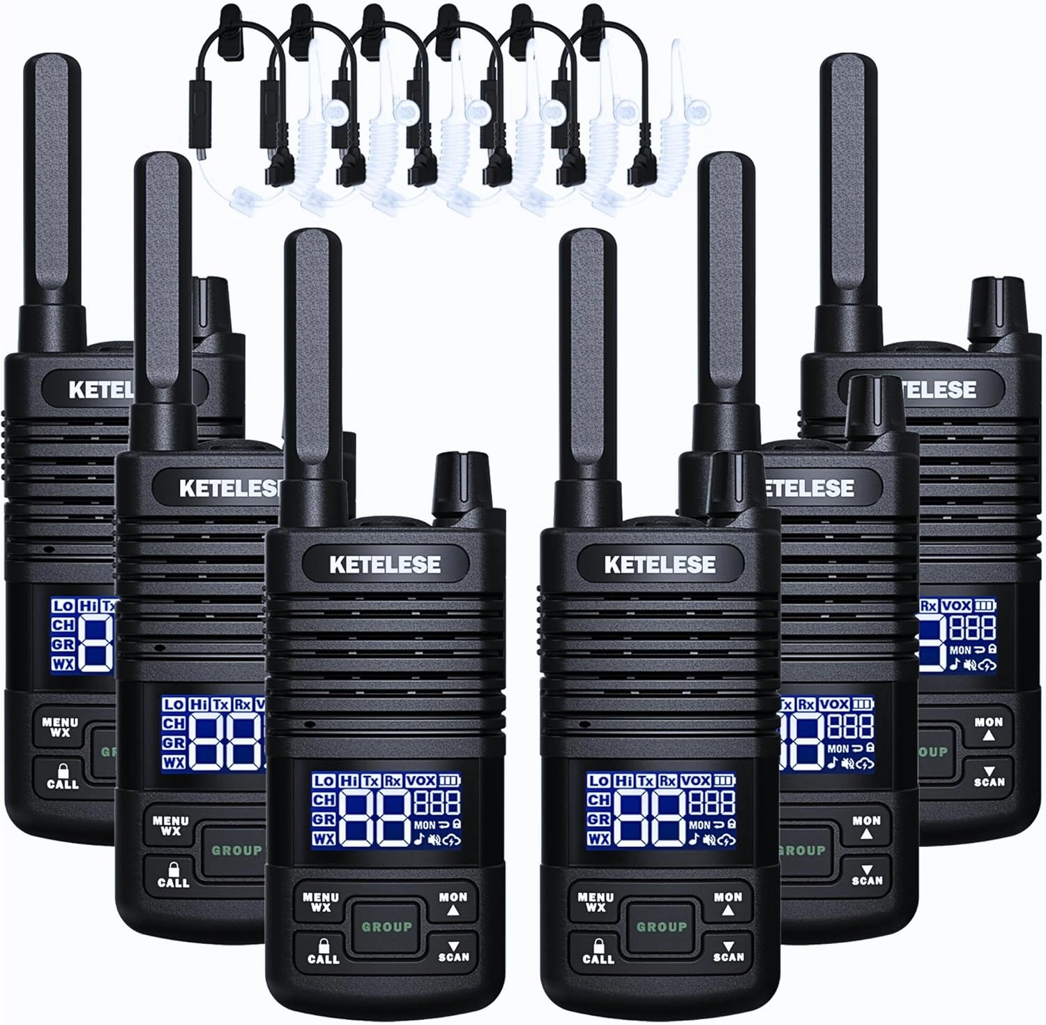 T1 Two Way Radio, FRS Walkie Talkies with Earpiece, Long Range Walkie Talkies for Adults, USB C Rechargeable 2 Way Radio, NOAA, VOX, Group Call for Traveling Biking Camping Hiking, 6 Pack