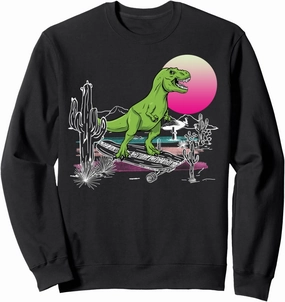 T-Rex Desert Sketches Sunset Cactus Skateboarding Dinosaurs Sweatshirt