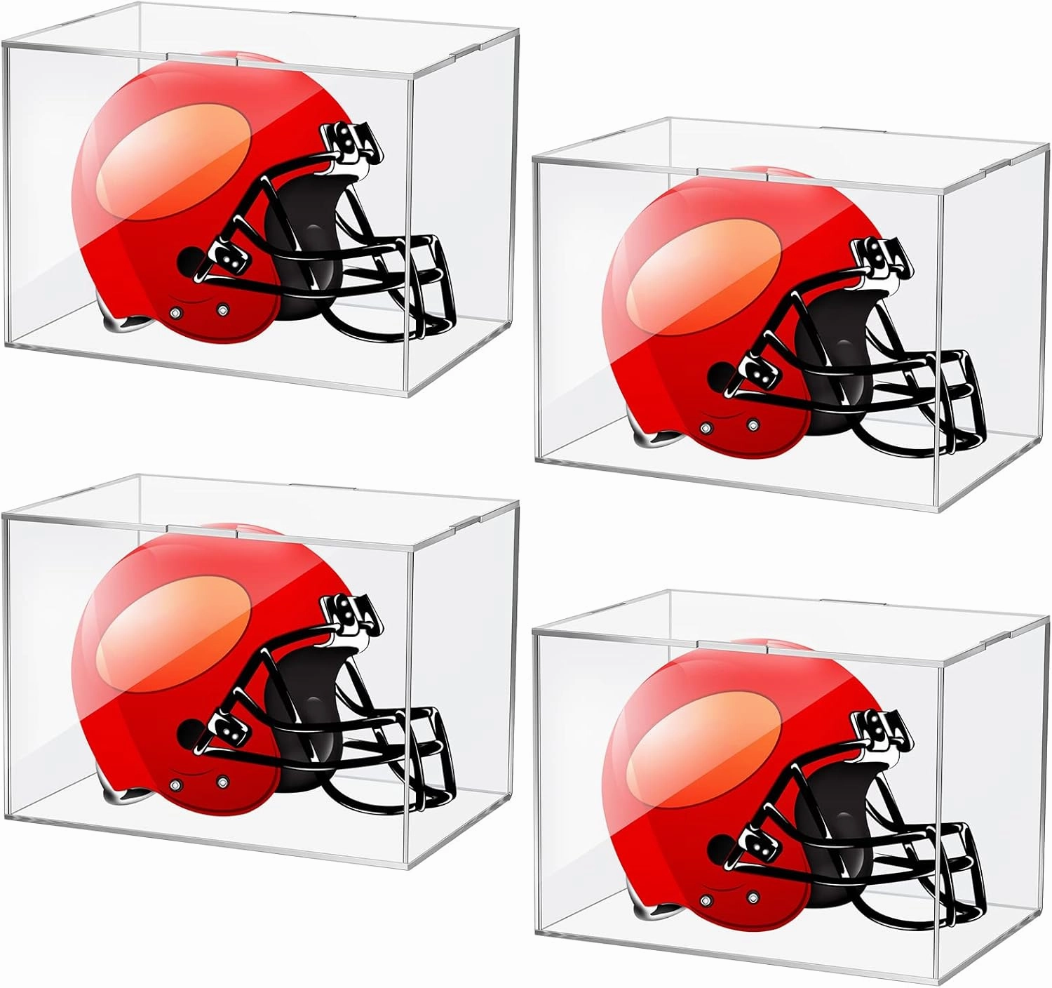 Taiyin 4 Pcs Mini Helmet Display Case, Acrylic Clear Mini Football/ Helmet Display Box Plastic Small Display Case Protection Holder for Collecting Sports Memorabilia Toy 5 x 5 x 7''