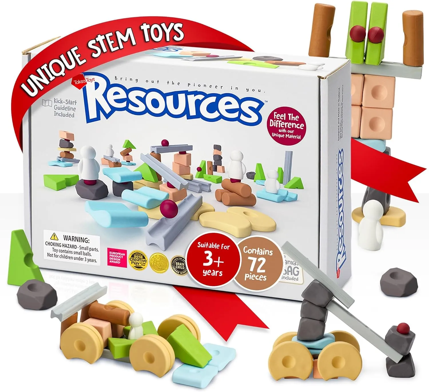 Taksa Toys Educational Building Blocks for Kids Ages 3 4 5 6 7  Years Old, Reggio Emilia Stem Toys, Montessori Toys for Girls, Boys Unique Preschool Learning & Stacking Resources, Gift Pack 72 Pcs