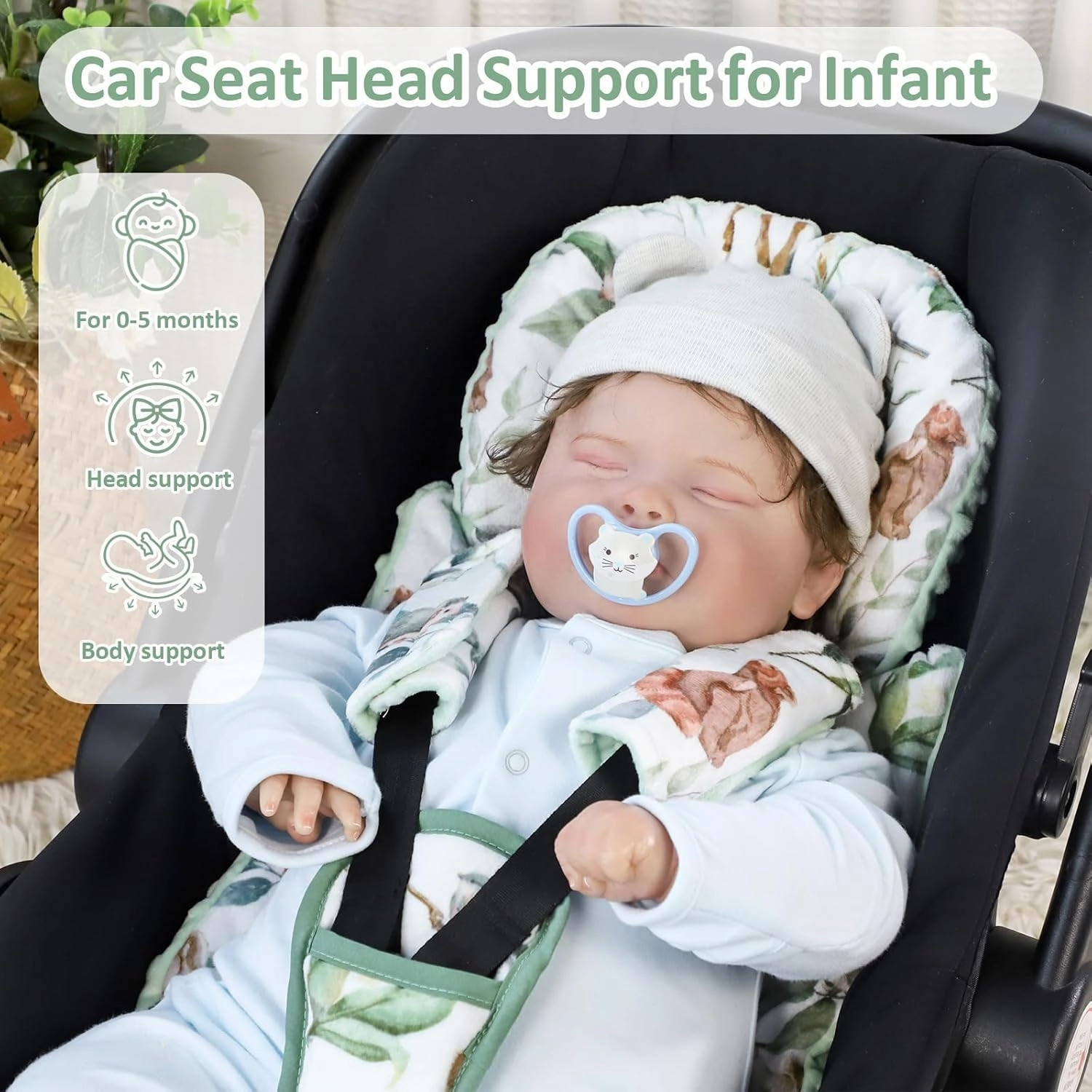 TANOFAR Car Seat Head Support Baby - Infant Car Seat Insert for Newborn Girls Boys - Soft Carseat Head Support for Infant - Newborn Carseat Insert for Car Seats, Strollers, Swings, Bouncer (Animal)