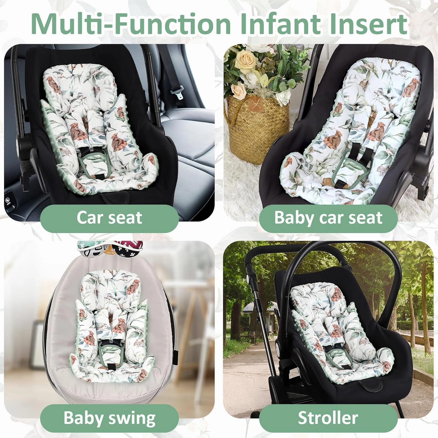 TANOFAR Car Seat Head Support Baby - Infant Car Seat Insert for Newborn Girls Boys - Soft Carseat Head Support for Infant - Newborn Carseat Insert for Car Seats, Strollers, Swings, Bouncer (Animal)