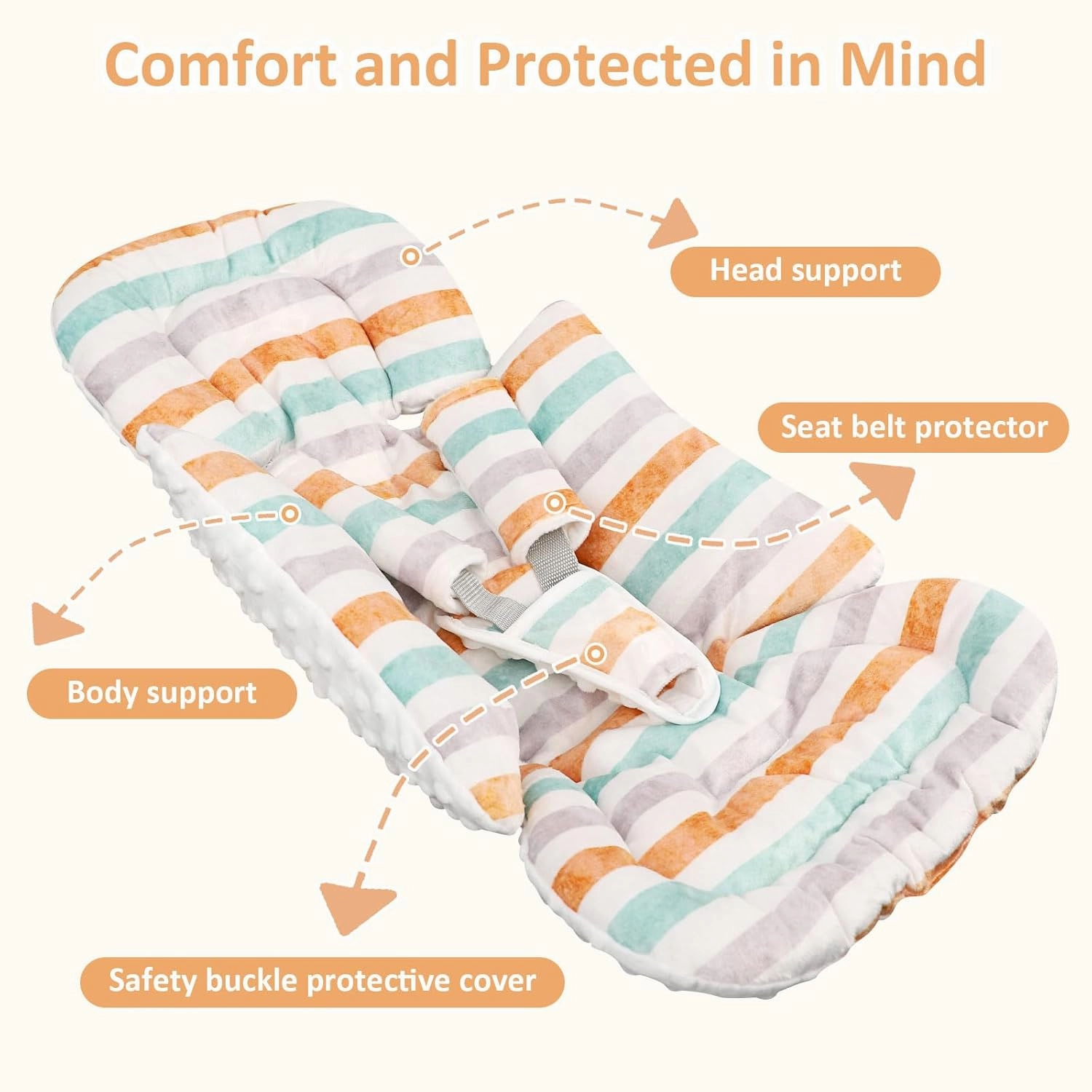 TANOFAR Car Seat Head Support Baby - Infant Car Seat Insert for Newborn Girls Boys - Soft Carseat Head Support for Infant - Newborn Carseat Insert for Car Seats, Strollers, Swings, Bouncer (Line)