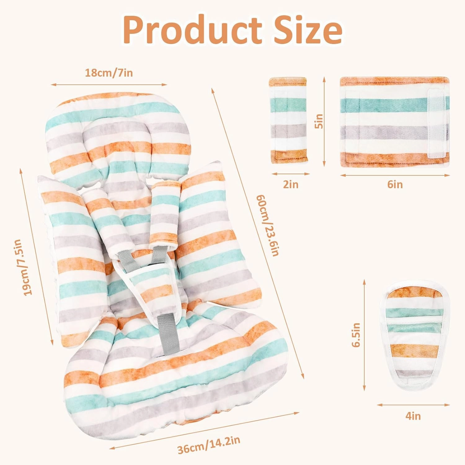 TANOFAR Car Seat Head Support Baby - Infant Car Seat Insert for Newborn Girls Boys - Soft Carseat Head Support for Infant - Newborn Carseat Insert for Car Seats, Strollers, Swings, Bouncer (Line)