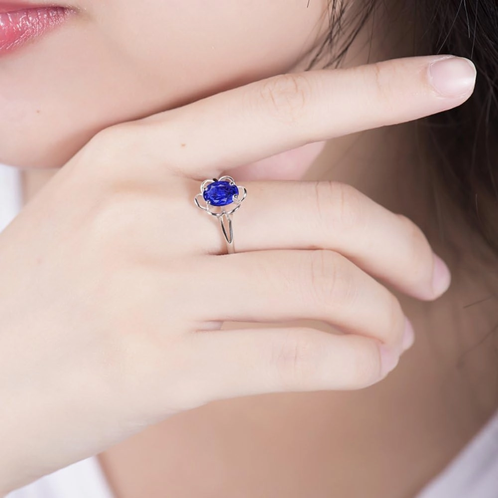 Tanzanite Rings,18K Solid White Gold Rings - Tanzanite Rings For Women, Natural Oval Shape 5x7mm Blue Tanzanite Gemstone Rings For Couple Engagement Ring