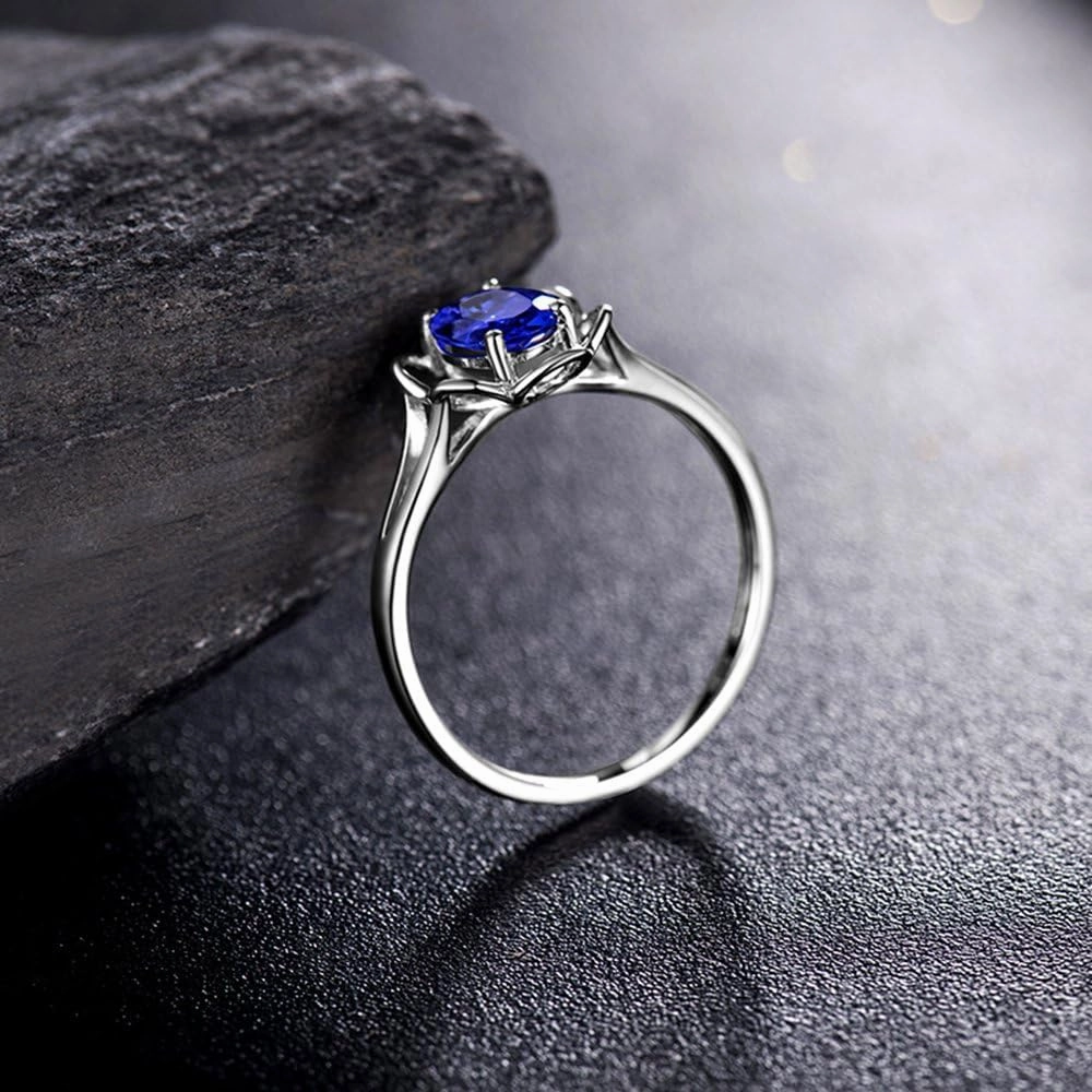 Tanzanite Rings,18K Solid White Gold Rings - Tanzanite Rings For Women, Natural Oval Shape 5x7mm Blue Tanzanite Gemstone Rings For Couple Engagement Ring