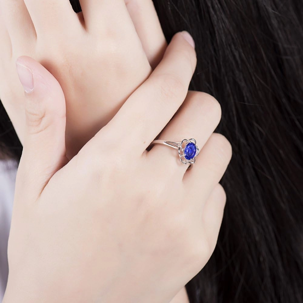 Tanzanite Rings,18K Solid White Gold Rings - Tanzanite Rings For Women, Natural Oval Shape 5x7mm Blue Tanzanite Gemstone Rings For Couple Engagement Ring