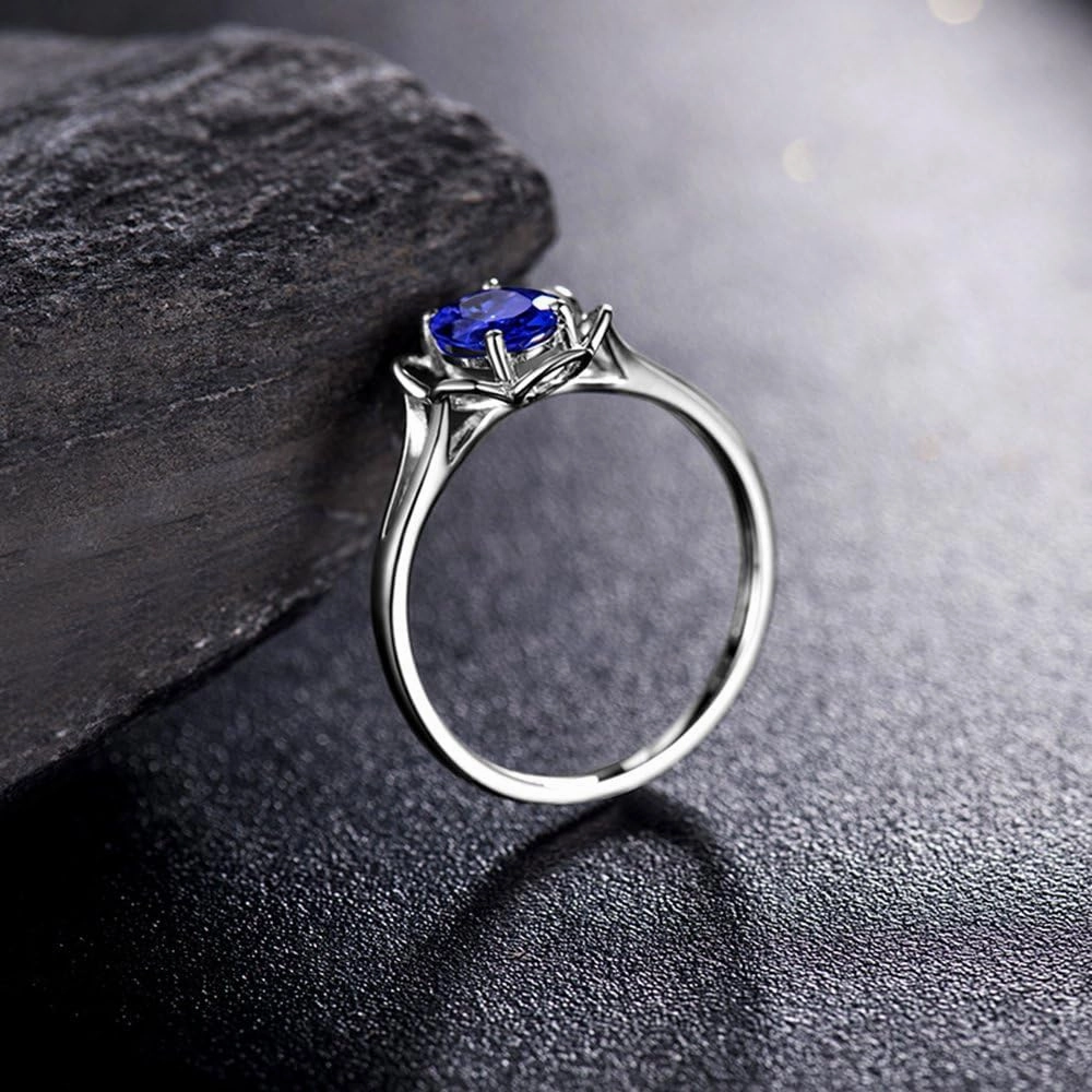 Tanzanite Rings,18K Solid White Gold Rings - Tanzanite Rings For Women, Natural Oval Shape 5x7mm Blue Tanzanite Gemstone Rings For Couple Engagement Ring