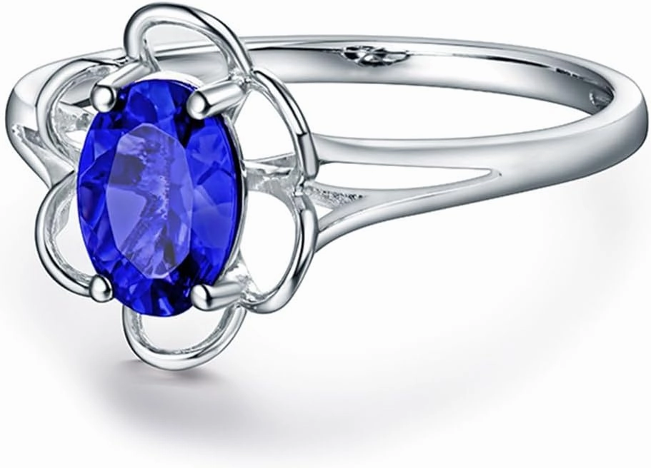 Tanzanite Rings,18K Solid White Gold Rings - Tanzanite Rings For Women, Natural Oval Shape 5x7mm Blue Tanzanite Gemstone Rings For Couple Engagement Ring