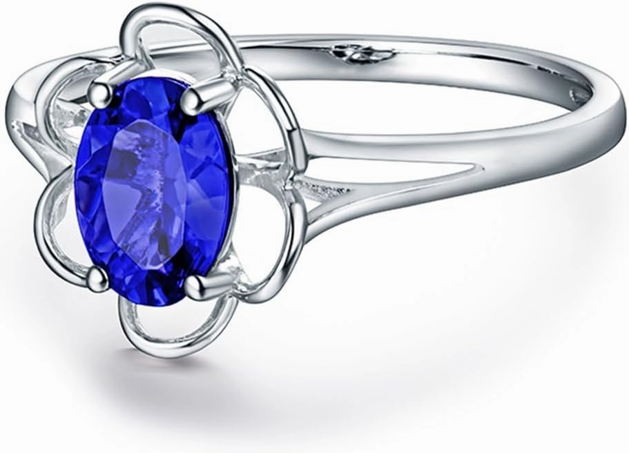 Tanzanite Rings,18K Solid White Gold Rings - Tanzanite Rings For Women, Natural Oval Shape 5x7mm Blue Tanzanite Gemstone Rings For Couple Engagement Ring
