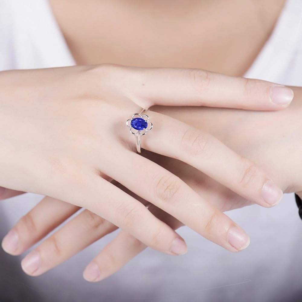 Tanzanite Rings,18K Solid White Gold Rings - Tanzanite Rings For Women, Natural Oval Shape 5x7mm Blue Tanzanite Gemstone Rings For Couple Engagement Ring