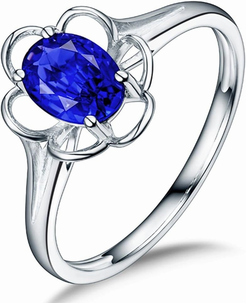 Tanzanite Rings,18K Solid White Gold Rings - Tanzanite Rings For Women, Natural Oval Shape 5x7mm Blue Tanzanite Gemstone Rings For Couple Engagement Ring