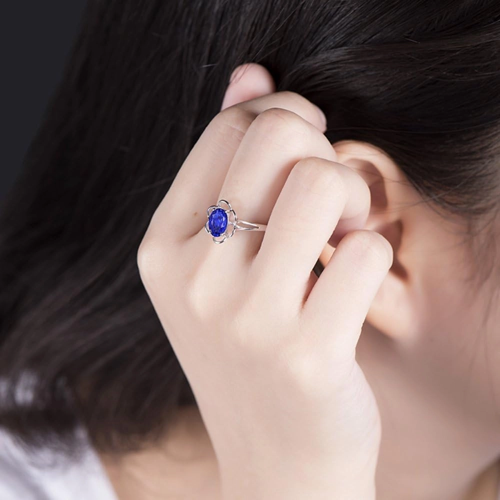 Tanzanite Rings,18K Solid White Gold Rings - Tanzanite Rings For Women, Natural Oval Shape 5x7mm Blue Tanzanite Gemstone Rings For Couple Engagement Ring