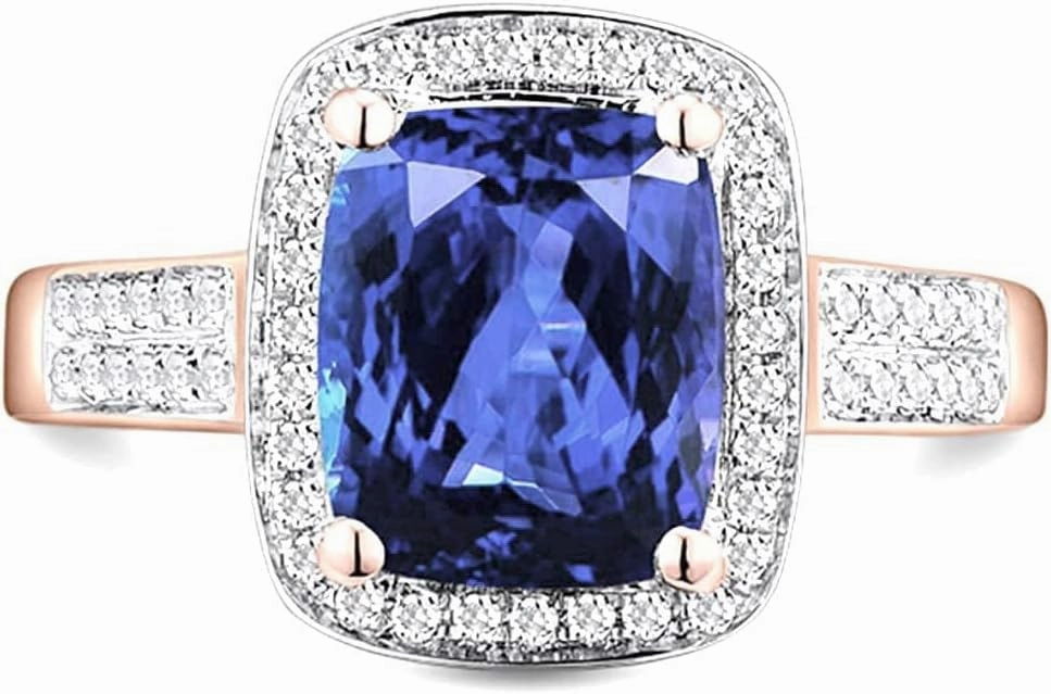 Tanzanite Rings For Women, 14K Rose Gold Rings - Tanzanite Ring with Diamond, Natural AAAA  Tanzanite Blue Ring & Real Diamond Gemstone Rings For Couple Engagement Ring