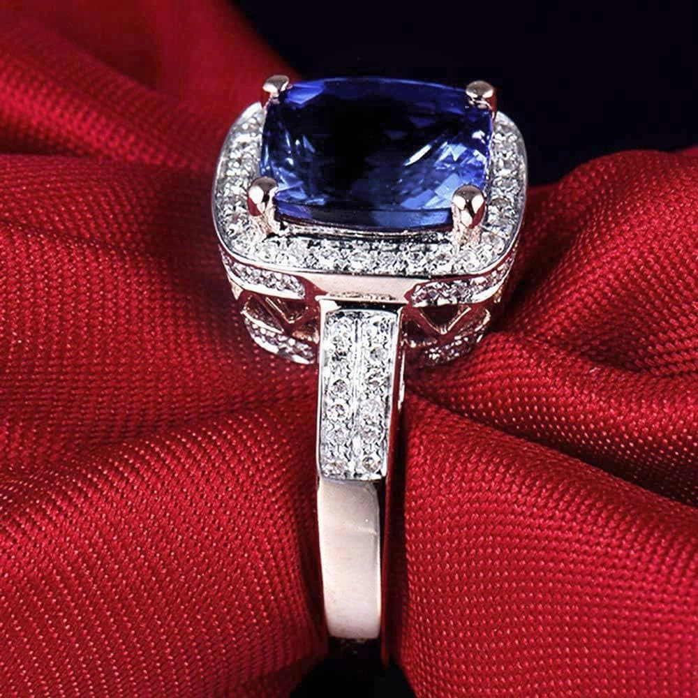 Tanzanite Rings For Women, 14K Rose Gold Rings - Tanzanite Ring with Diamond, Natural AAAA  Tanzanite Blue Ring & Real Diamond Gemstone Rings For Couple Engagement Ring
