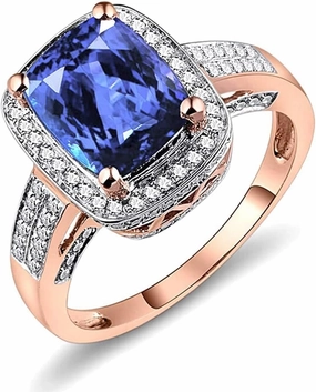 Tanzanite Rings For Women, 14K Rose Gold Rings - Tanzanite Ring with Diamond, Natural AAAA  Tanzanite Blue Ring & Real Diamond Gemstone Rings For Couple Engagement Ring