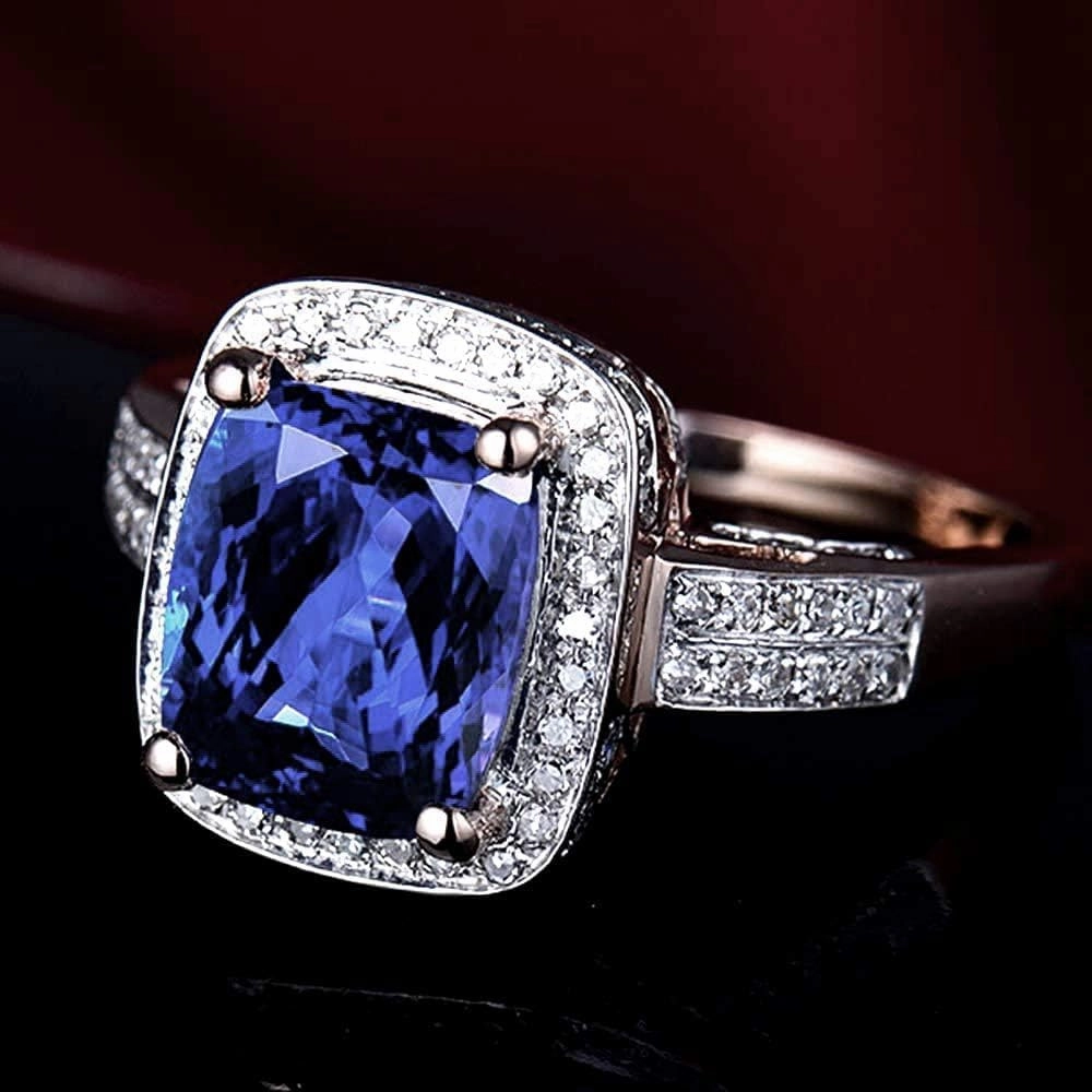 Tanzanite Rings For Women, 14K Rose Gold Rings - Tanzanite Ring with Diamond, Natural AAAA  Tanzanite Blue Ring & Real Diamond Gemstone Rings For Couple Engagement Ring