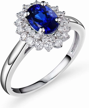 Tanzanite Rings For Women, 14K Solid White Gold Rings - Blue Tanzanite Ring, Natural Tanzanite Blue Stone Rings & Real Diamond Gemstone Rings For Couple Engagement Ring