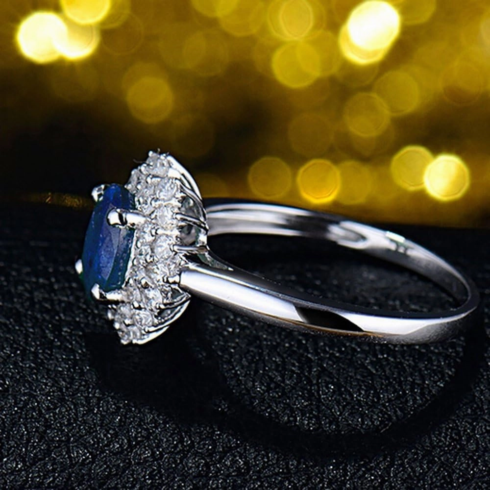 Tanzanite Rings For Women, 14K Solid White Gold Rings - Blue Tanzanite Ring, Natural Tanzanite Blue Stone Rings & Real Diamond Gemstone Rings For Couple Engagement Ring