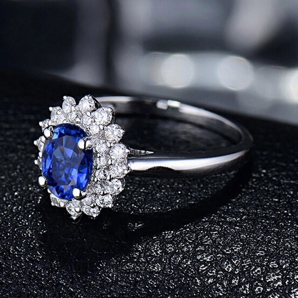 Tanzanite Rings For Women, 14K Solid White Gold Rings - Blue Tanzanite Ring, Natural Tanzanite Blue Stone Rings & Real Diamond Gemstone Rings For Couple Engagement Ring