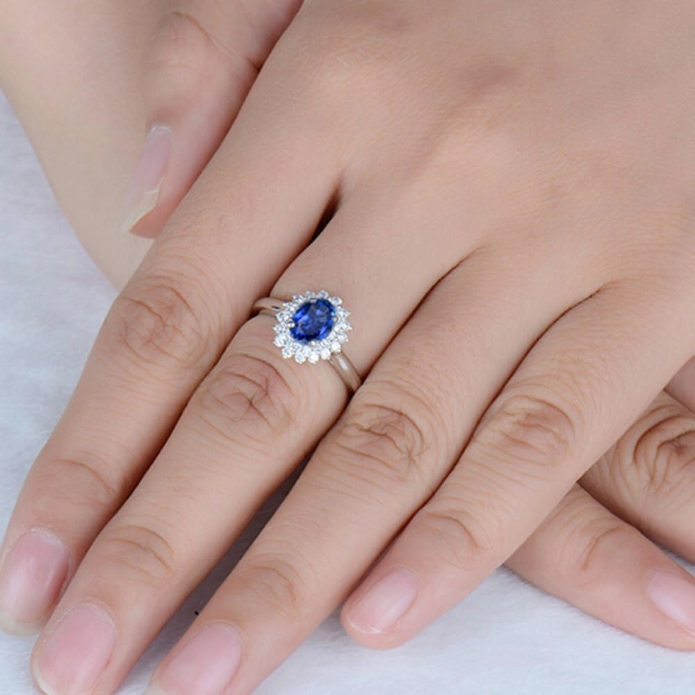 Tanzanite Rings For Women, 14K Solid White Gold Rings - Blue Tanzanite Ring, Natural Tanzanite Blue Stone Rings & Real Diamond Gemstone Rings For Couple Engagement Ring