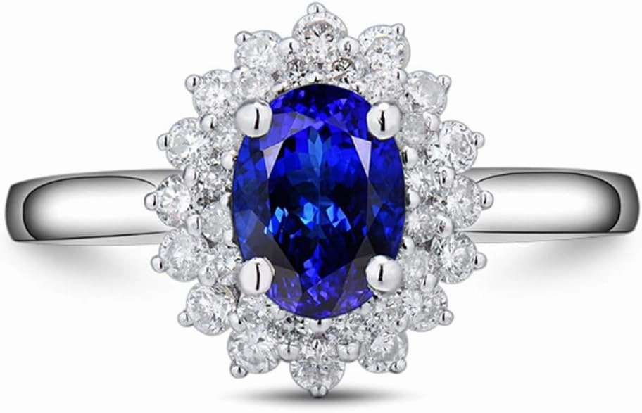 Tanzanite Rings For Women, 14K Solid White Gold Rings - Blue Tanzanite Ring, Natural Tanzanite Blue Stone Rings & Real Diamond Gemstone Rings For Couple Engagement Ring
