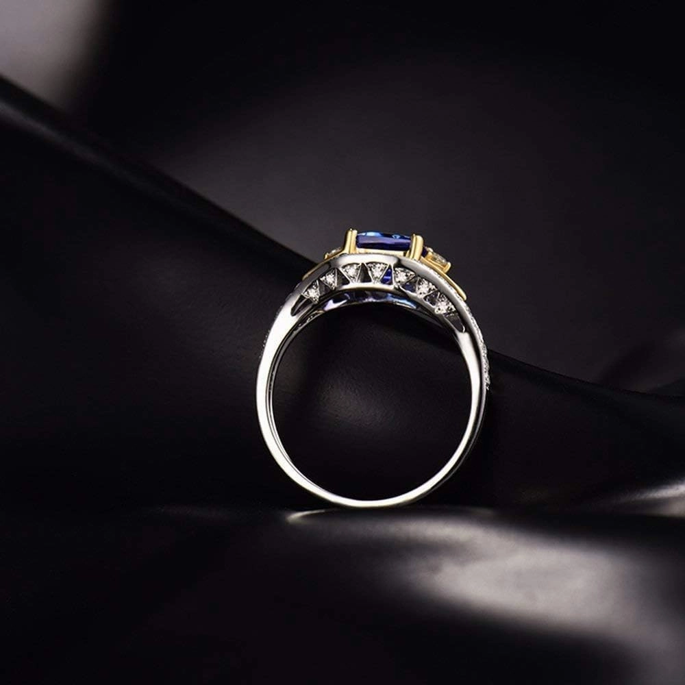 Tanzanite Rings For Women, 14K White Gold Rings - Tanzanite Ring with Diamond, Natural AAA Genuine Blue Tanzanite Rings & Real Diamond Gemstone Rings For Couple Engagement Ring