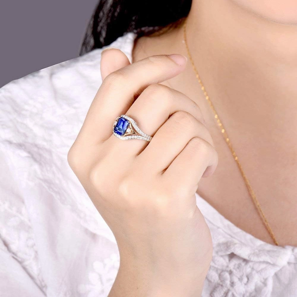 Tanzanite Rings For Women, 14K White Gold Rings - Tanzanite Ring with Diamond, Natural AAA Genuine Blue Tanzanite Rings & Real Diamond Gemstone Rings For Couple Engagement Ring