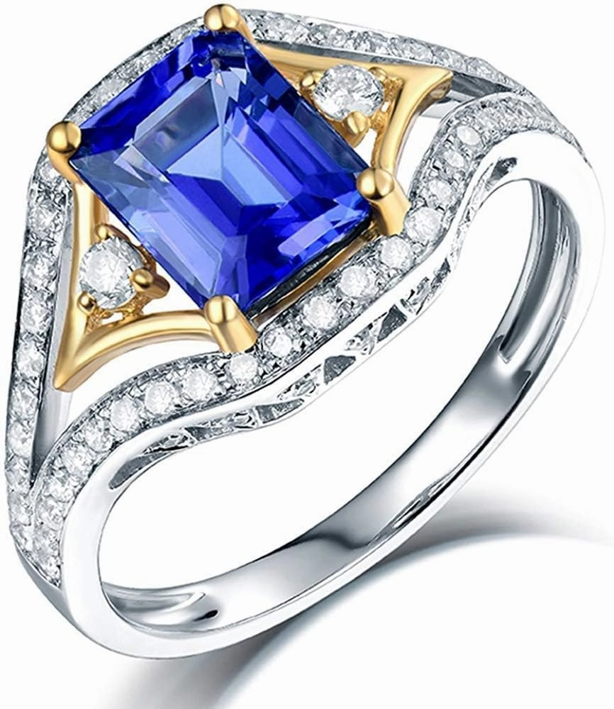 Tanzanite Rings For Women, 14K White Gold Rings - Tanzanite Ring with Diamond, Natural AAA Genuine Blue Tanzanite Rings & Real Diamond Gemstone Rings For Couple Engagement Ring