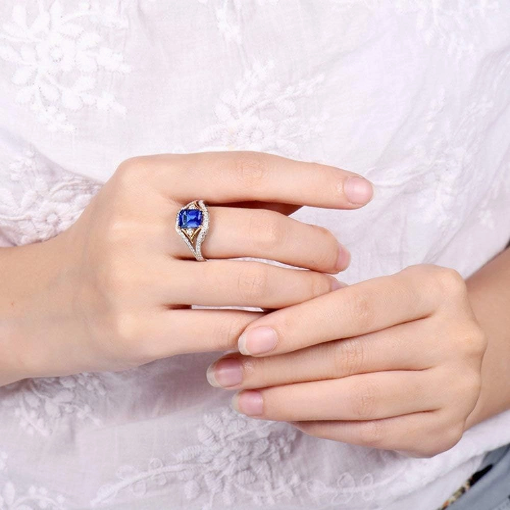 Tanzanite Rings For Women, 14K White Gold Rings - Tanzanite Ring with Diamond, Natural AAA Genuine Blue Tanzanite Rings & Real Diamond Gemstone Rings For Couple Engagement Ring