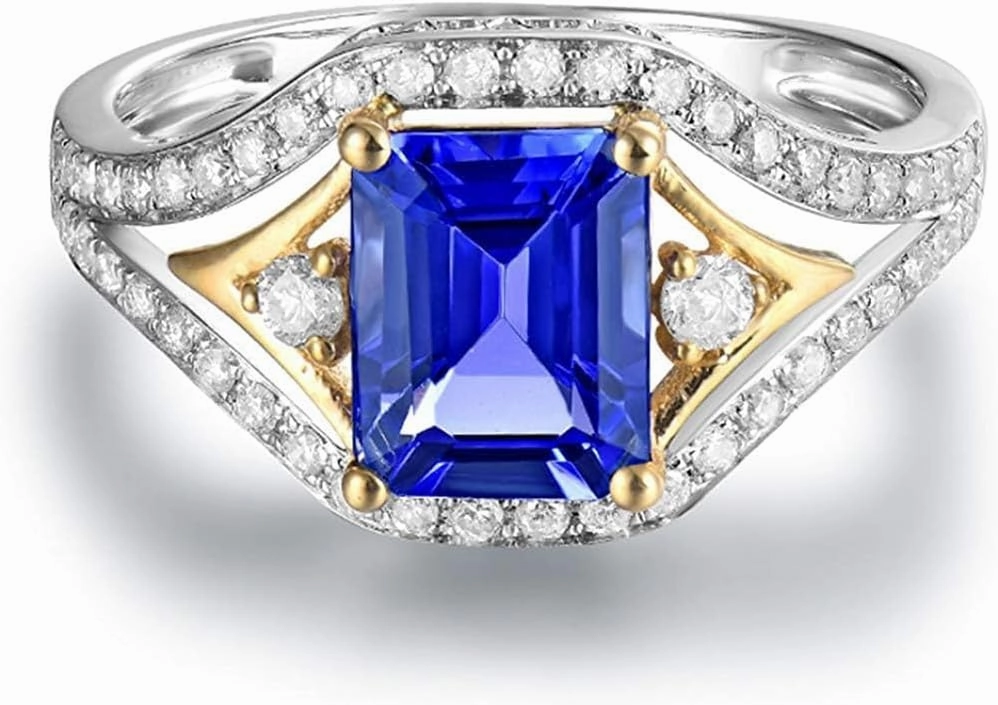 Tanzanite Rings For Women, 14K White Gold Rings - Tanzanite Ring with Diamond, Natural AAA Genuine Blue Tanzanite Rings & Real Diamond Gemstone Rings For Couple Engagement Ring