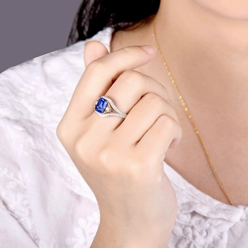 Tanzanite Rings For Women, 14K White Gold Rings - Tanzanite Ring with Diamond, Natural AAA Genuine Blue Tanzanite Rings & Real Diamond Gemstone Rings For Couple Engagement Ring