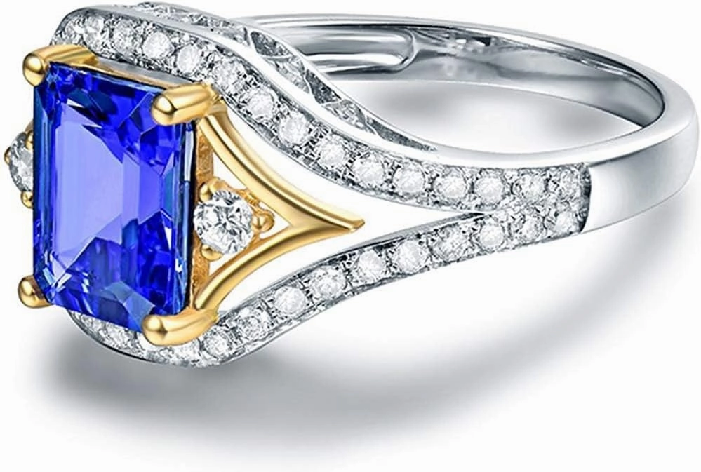 Tanzanite Rings For Women, 14K White Gold Rings - Tanzanite Ring with Diamond, Natural AAA Genuine Blue Tanzanite Rings & Real Diamond Gemstone Rings For Couple Engagement Ring