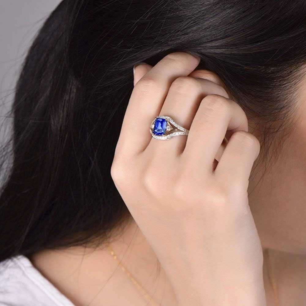 Tanzanite Rings For Women, 14K White Gold Rings - Tanzanite Ring with Diamond, Natural AAA Genuine Blue Tanzanite Rings & Real Diamond Gemstone Rings For Couple Engagement Ring