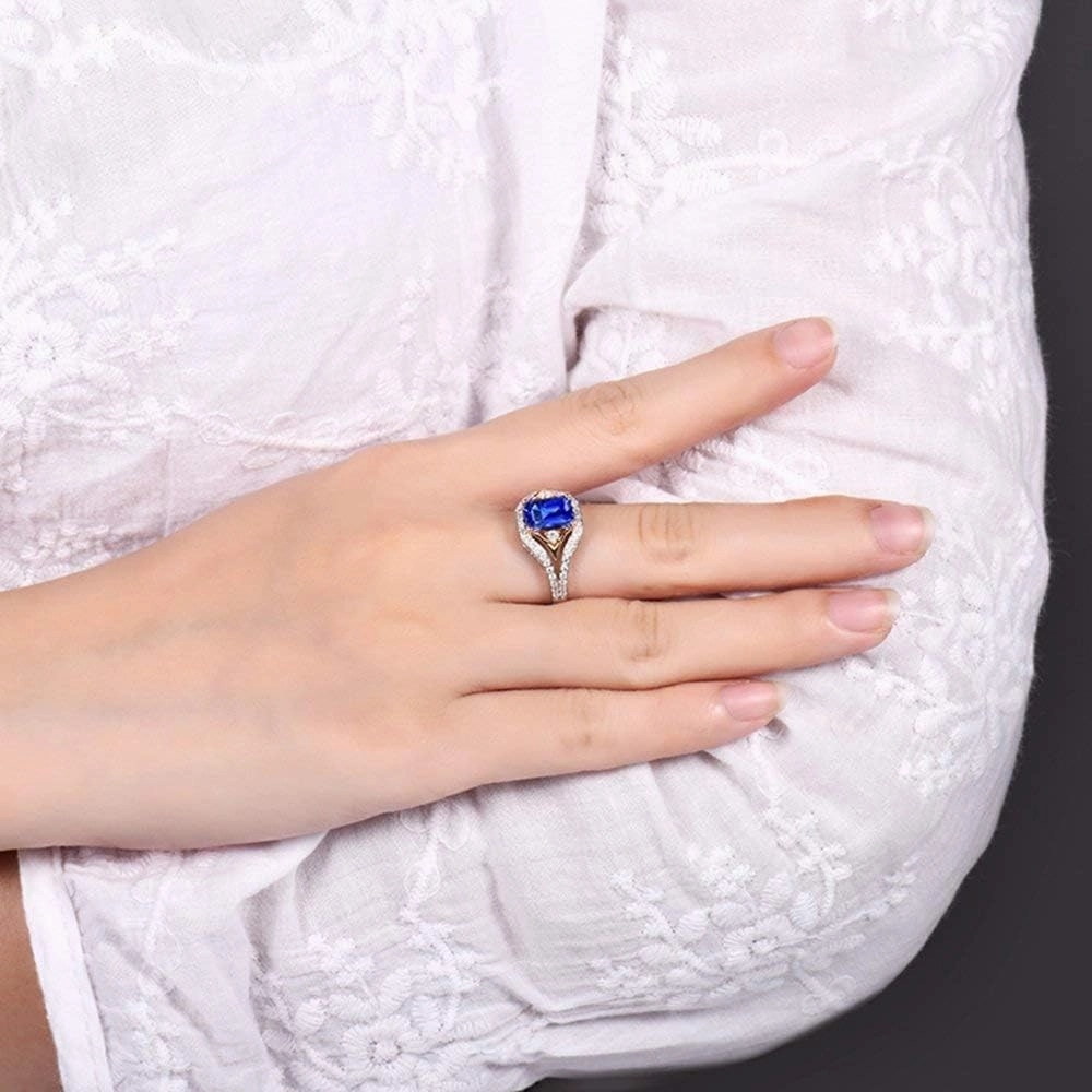 Tanzanite Rings For Women, 14K White Gold Rings - Tanzanite Ring with Diamond, Natural AAA Genuine Blue Tanzanite Rings & Real Diamond Gemstone Rings For Couple Engagement Ring