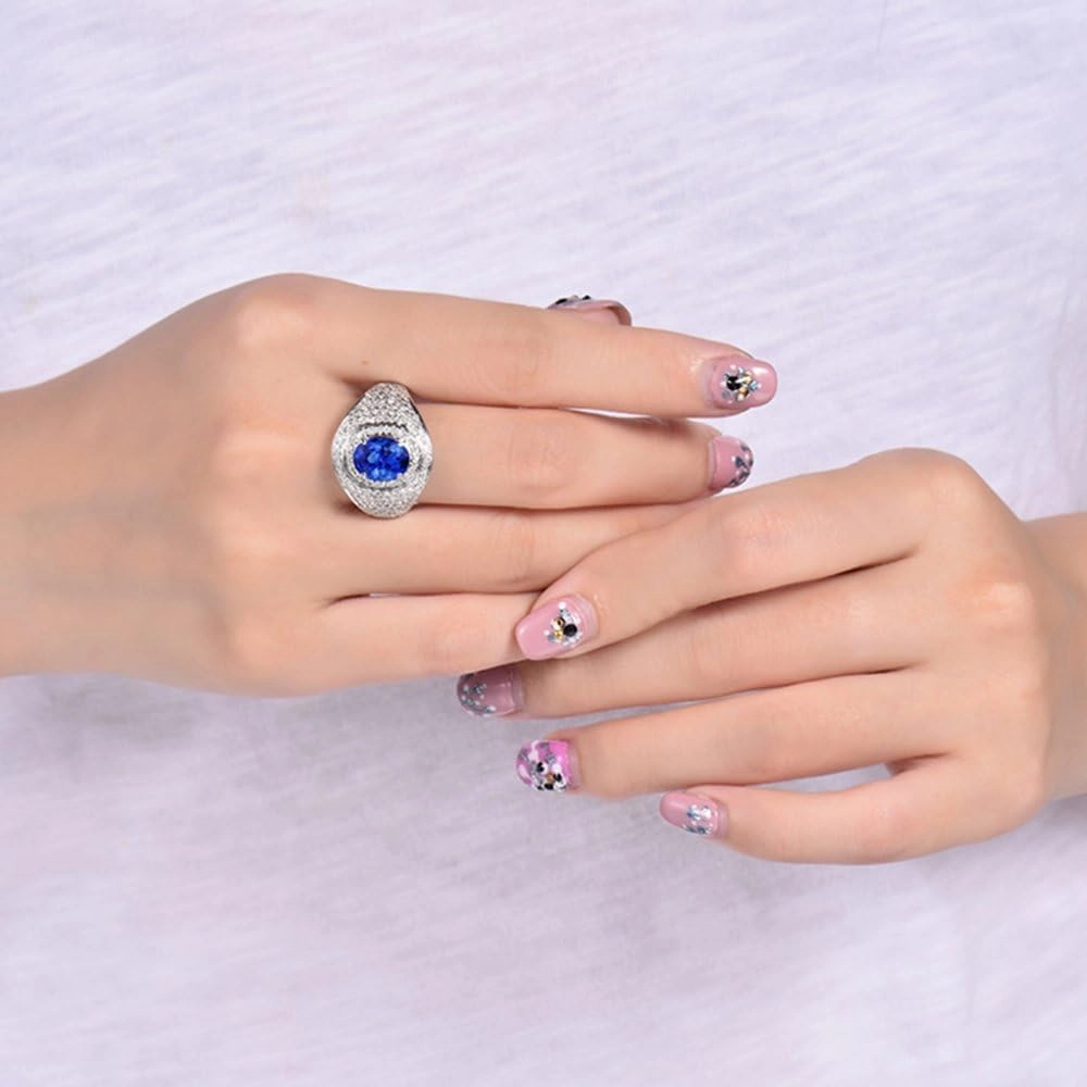 Tanzanite Rings For Women, 14K White Gold Rings - Tanzanite Ring with Diamond, Natural AAA Tanzanite Blue Stone Ring & Real Diamond Gemstone Rings For Couple Engagement Ring