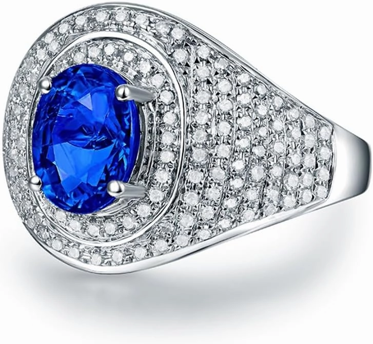 Tanzanite Rings For Women, 14K White Gold Rings - Tanzanite Ring with Diamond, Natural AAA Tanzanite Blue Stone Ring & Real Diamond Gemstone Rings For Couple Engagement Ring