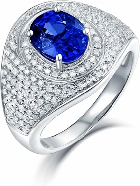 Tanzanite Rings For Women, 14K White Gold Rings - Tanzanite Ring with Diamond, Natural AAA Tanzanite Blue Stone Ring & Real Diamond Gemstone Rings For Couple Engagement Ring