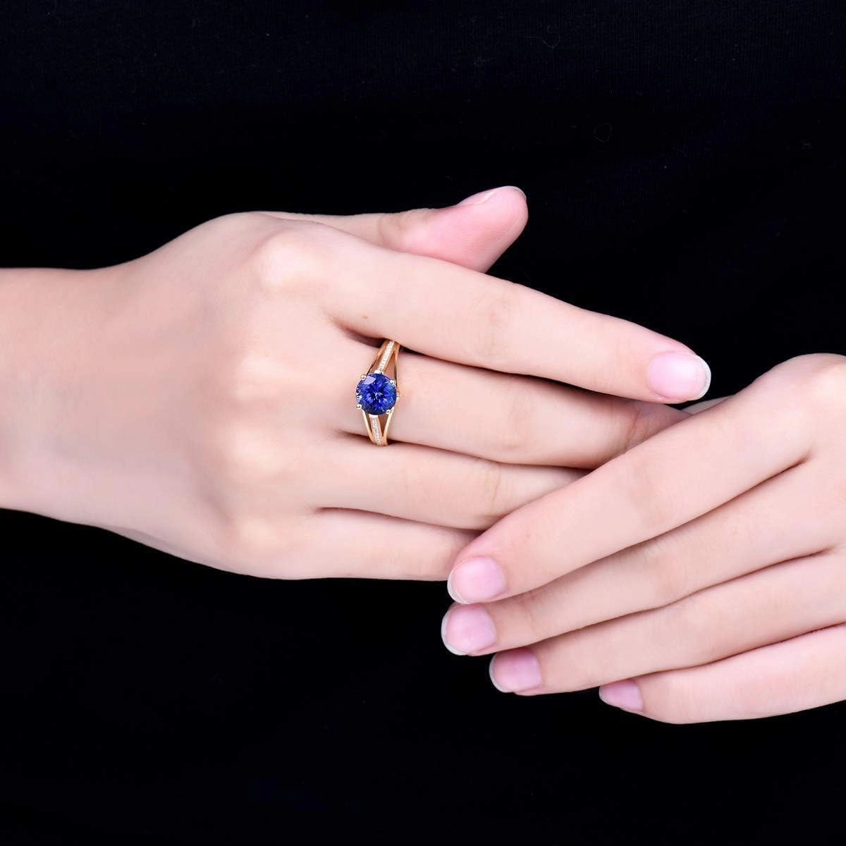 Tanzanite Rings For Women, 14K Yellow Gold Rings - Tanzanite Ring with Diamond, Natural Genuine Tanzanite Blue Stone Ring & Real Diamond Gemstone Rings For Engagement Ring