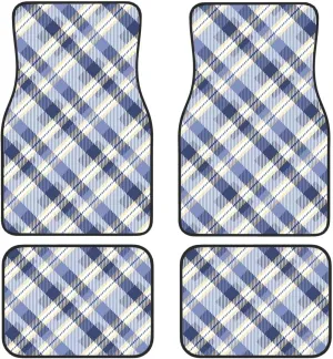 Tartan S in Blue Yellow Colors Car Front and Rear Floor Mats, Anti Slip Car Mats, Complete Set of 4 Carpets, All Weather Protection