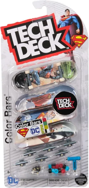 Tech Deck, Ultra DLX Fingerboard 4-Pack, DC Superman Skateboards, Collectible and Customizable Mini Skateboards, Kids Toys for Ages 6 and up