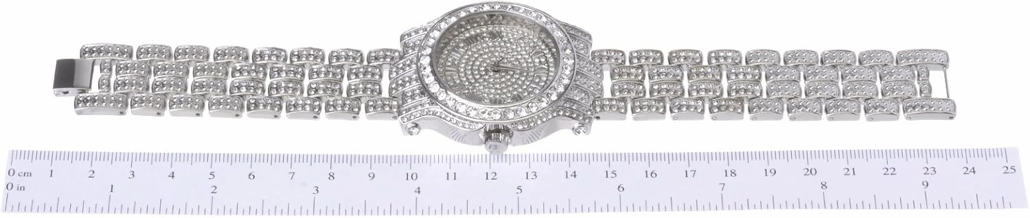 Techno Pave Men's 45mm Iced Diamond Roman Dial Watch - Quartz Movement
