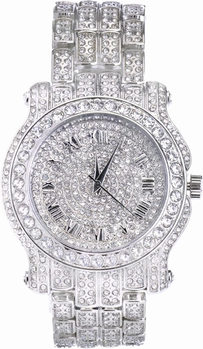 Techno Pave Men's 45mm Iced Diamond Roman Dial Watch - Quartz Movement
