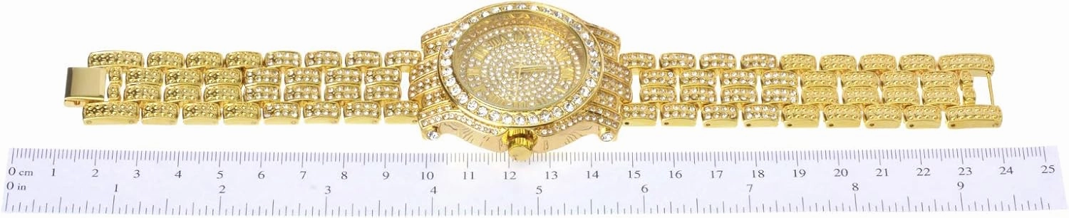 Techno Pave Men's Iced Diamond 45mm Metal Band Watch