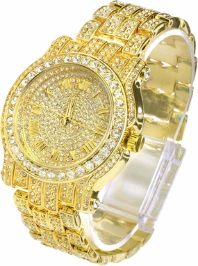 Techno Pave Men's Iced Diamond 45mm Metal Band Watch