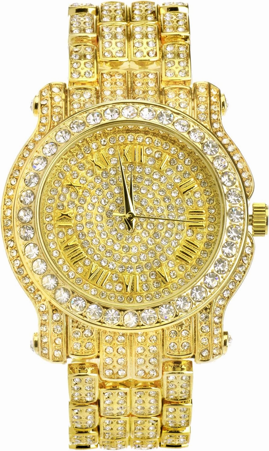 Techno Pave Men's Iced Diamond 45mm Metal Band Watch