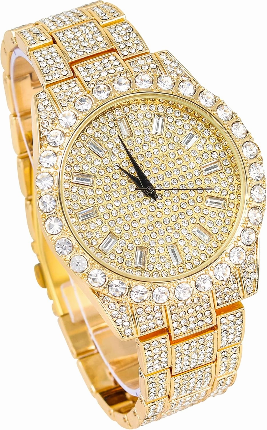 Techno Pave Mens Iced Out Metal Band Watch & Bling-ed Out Jewelry Set