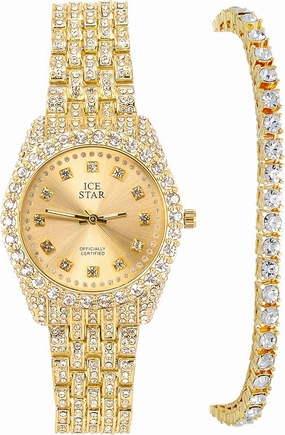 Techno Pave Women's Elegant 32mm Fully Iced Out Watch & Matching Bracelet Sets