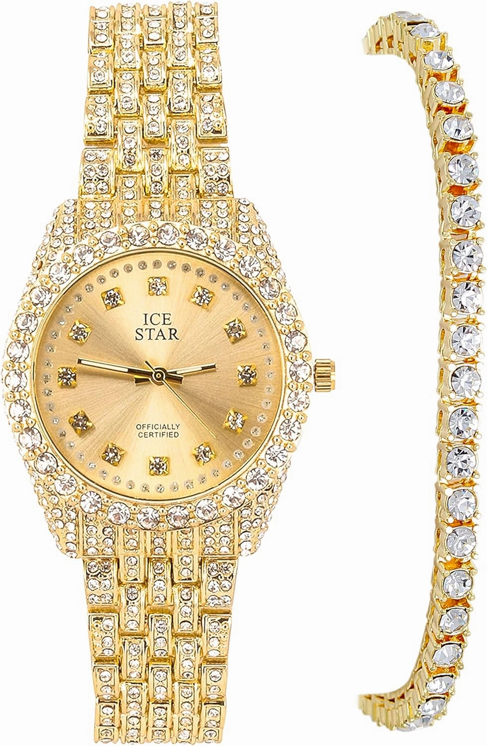 Techno Pave Women's Elegant 32mm Fully Iced Out Watch & Matching Bracelet Sets