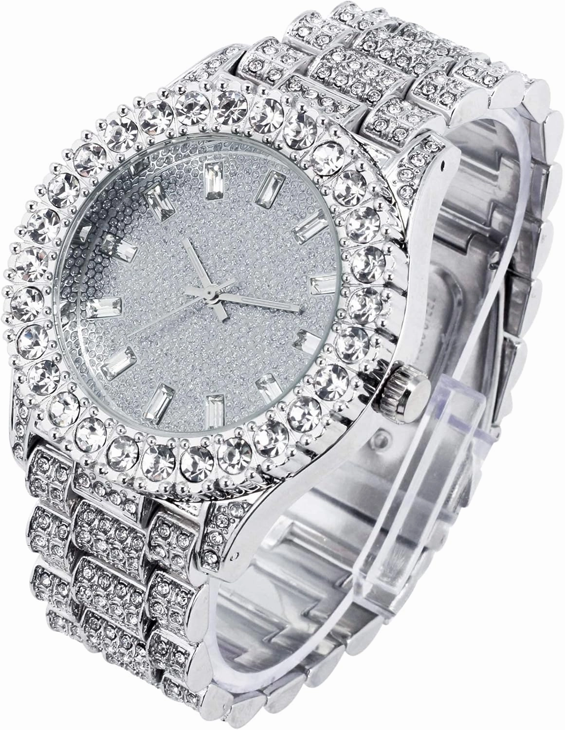 Techno Pave Womens Iced Solitaire Bezel Watch & Chain Set, 44mm Case